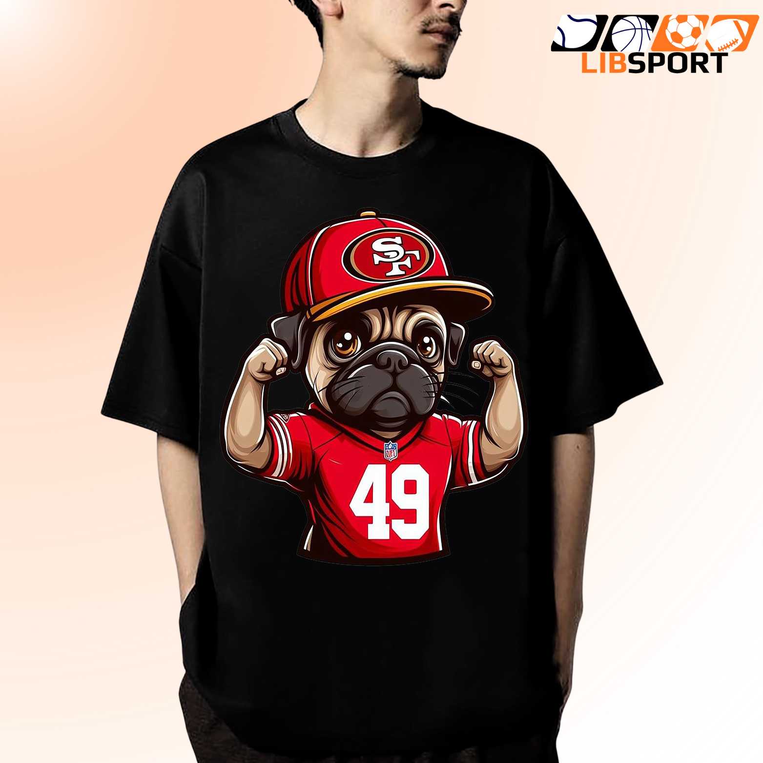 San Francisco 49ers Pug T-Shirt, Nfl Dog Graphic Tee, Fan Game Day Shirt